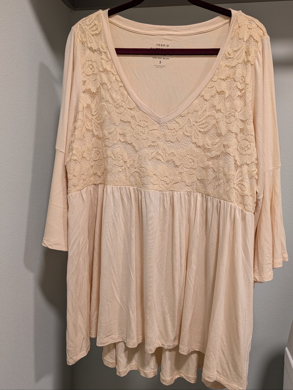 Torrid Lace Bodice Flare Sleeve Babydoll Top Tunic Top
